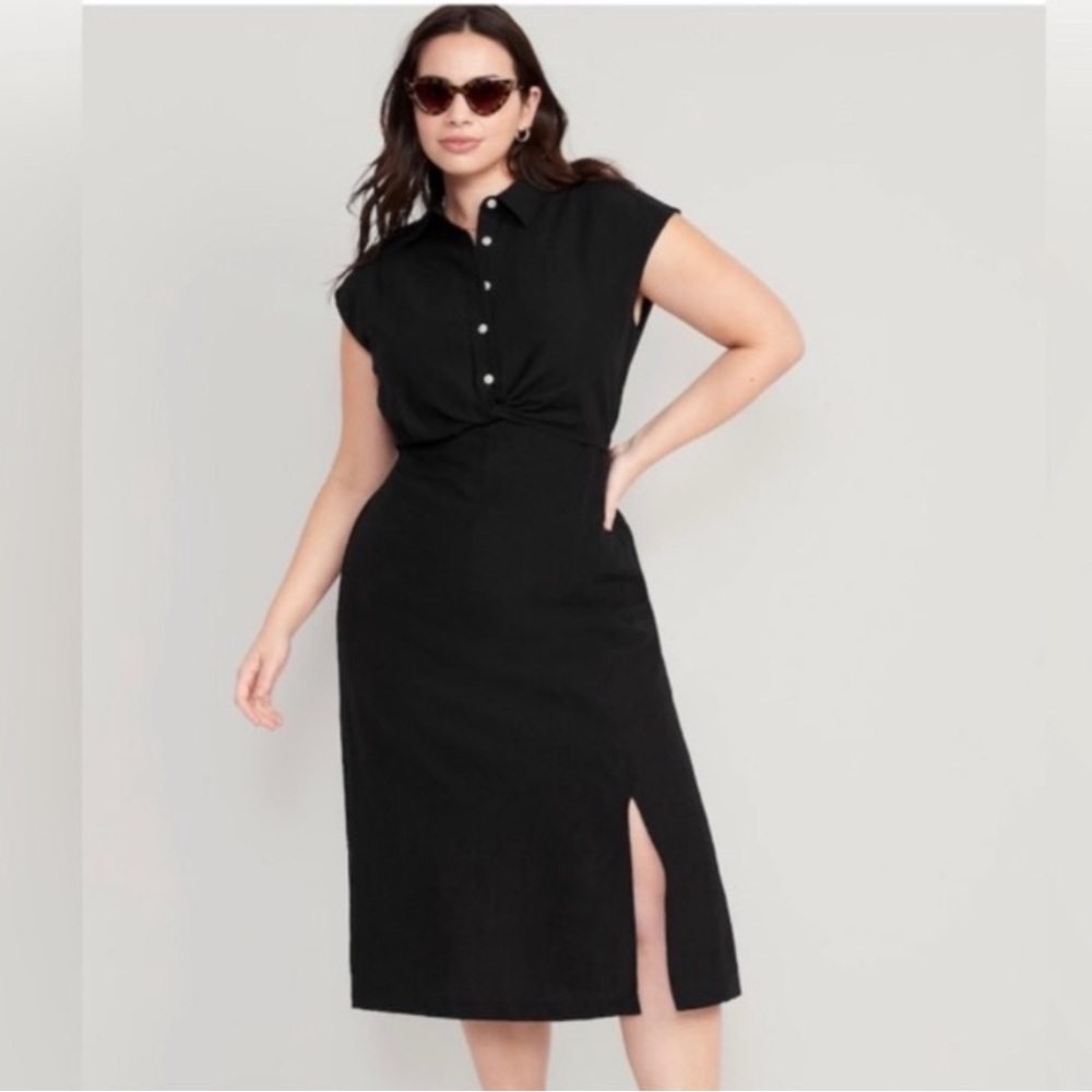 Old Navy Waist-Defined Twist-Front Midi Shirt Dress - L